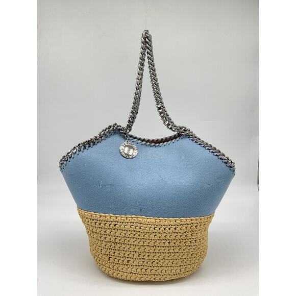 Stella Mccartney Medium Blue Raffia Falabella Tote Bag - Picture 2 of 5